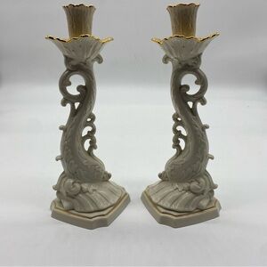 Lenox Legacy Edition Cream and Gold Ornate Candle Holders, Set of 2